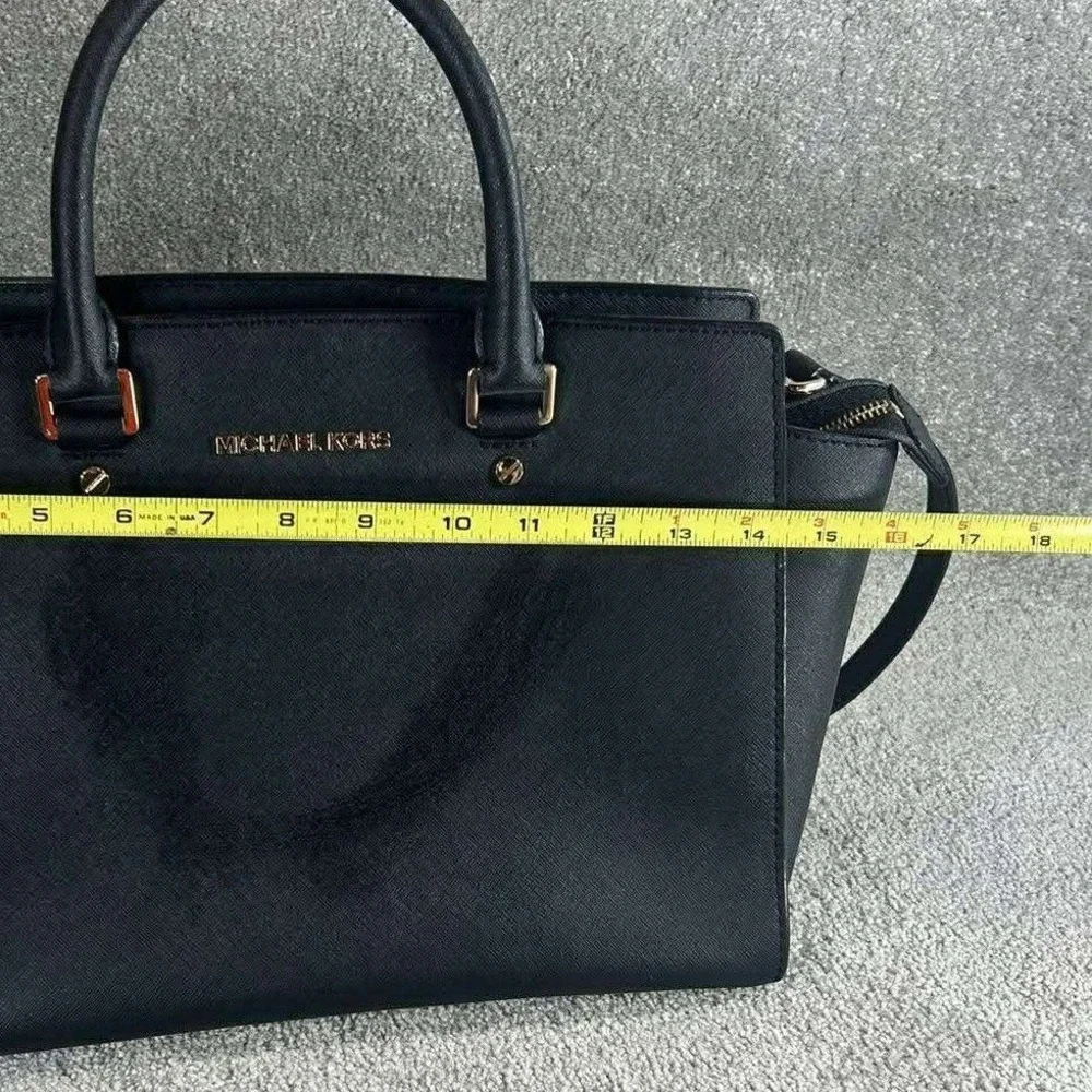 Michael Kors Selma Satchel Black Saffiano Leather Gold Hardware